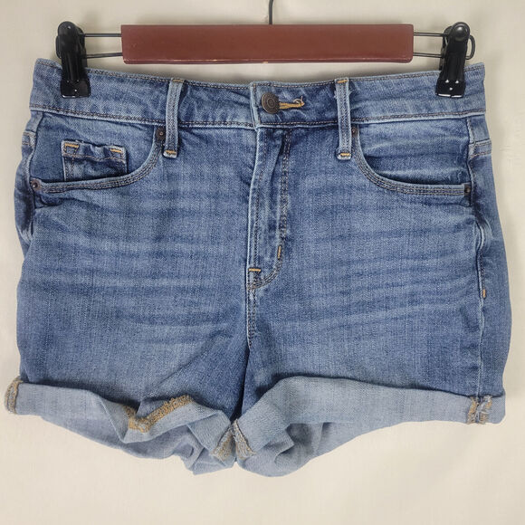 Old Navy Denim Shorts Womens 2 Blue Jean High Rise Cuffed Hem Medium Wash - Picture 1 of 15